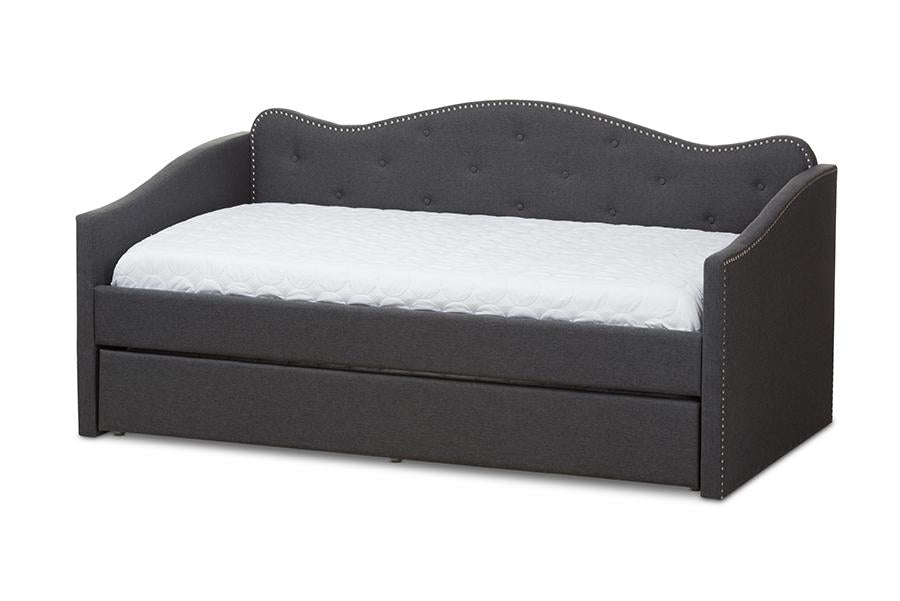 Baxton Studio Kaija Modern and Contemporary Dark Grey Fabric Daybed with Trundle