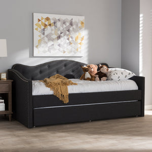 Baxton Studio Kaija Modern and Contemporary Dark Grey Fabric Daybed with Trundle