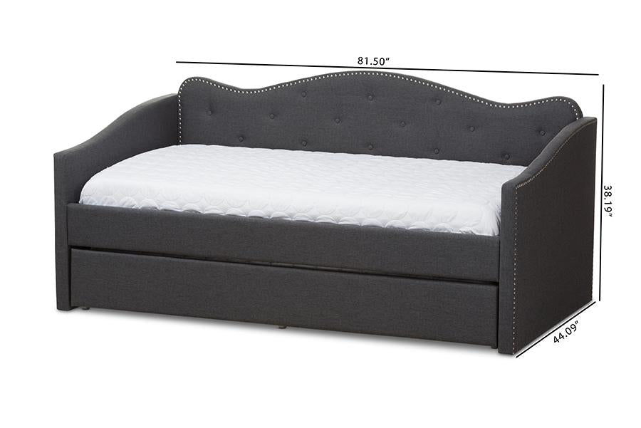 Baxton Studio Kaija Modern and Contemporary Dark Grey Fabric Daybed with Trundle