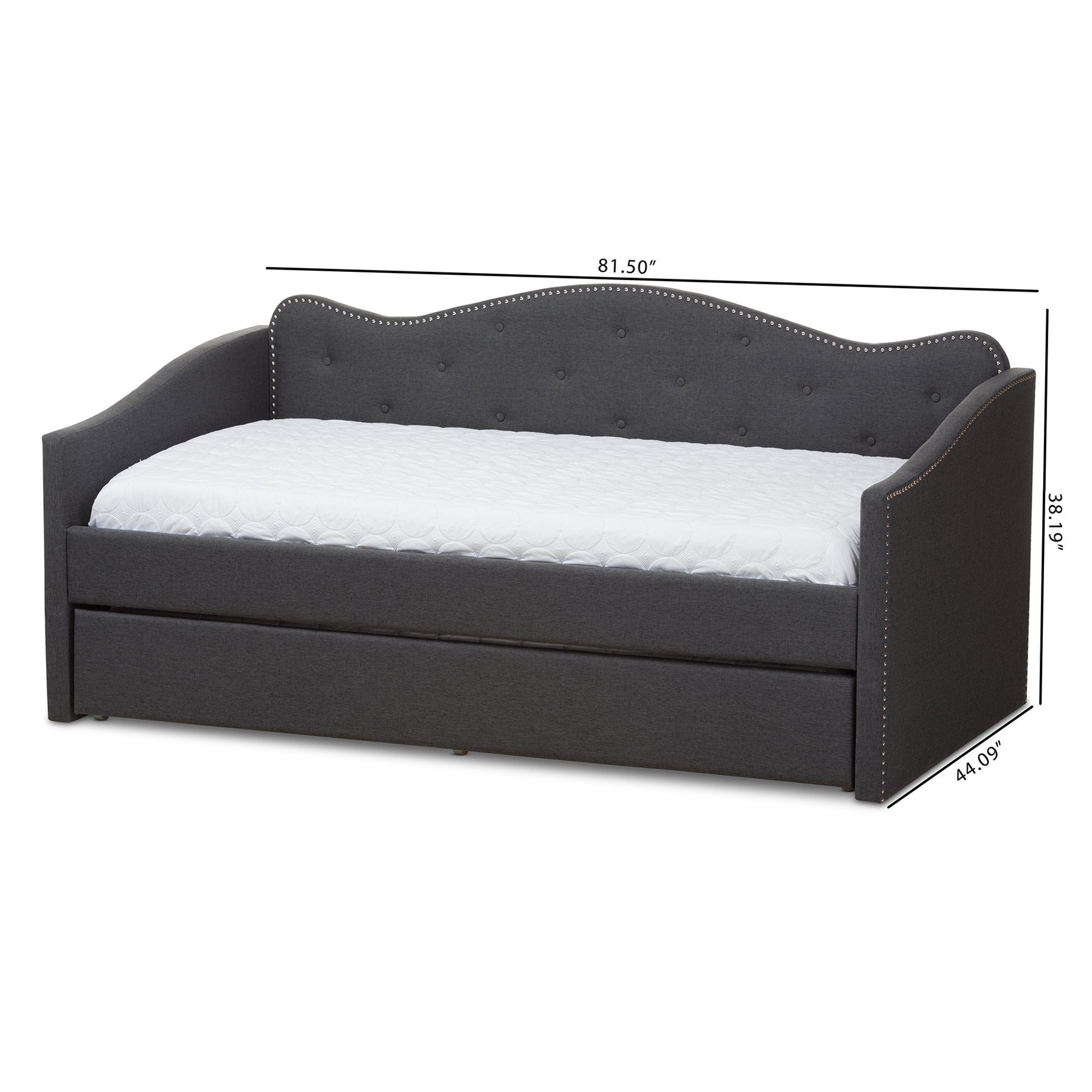 Baxton Studio Kaija Modern and Contemporary Dark Grey Fabric Daybed with Trundle