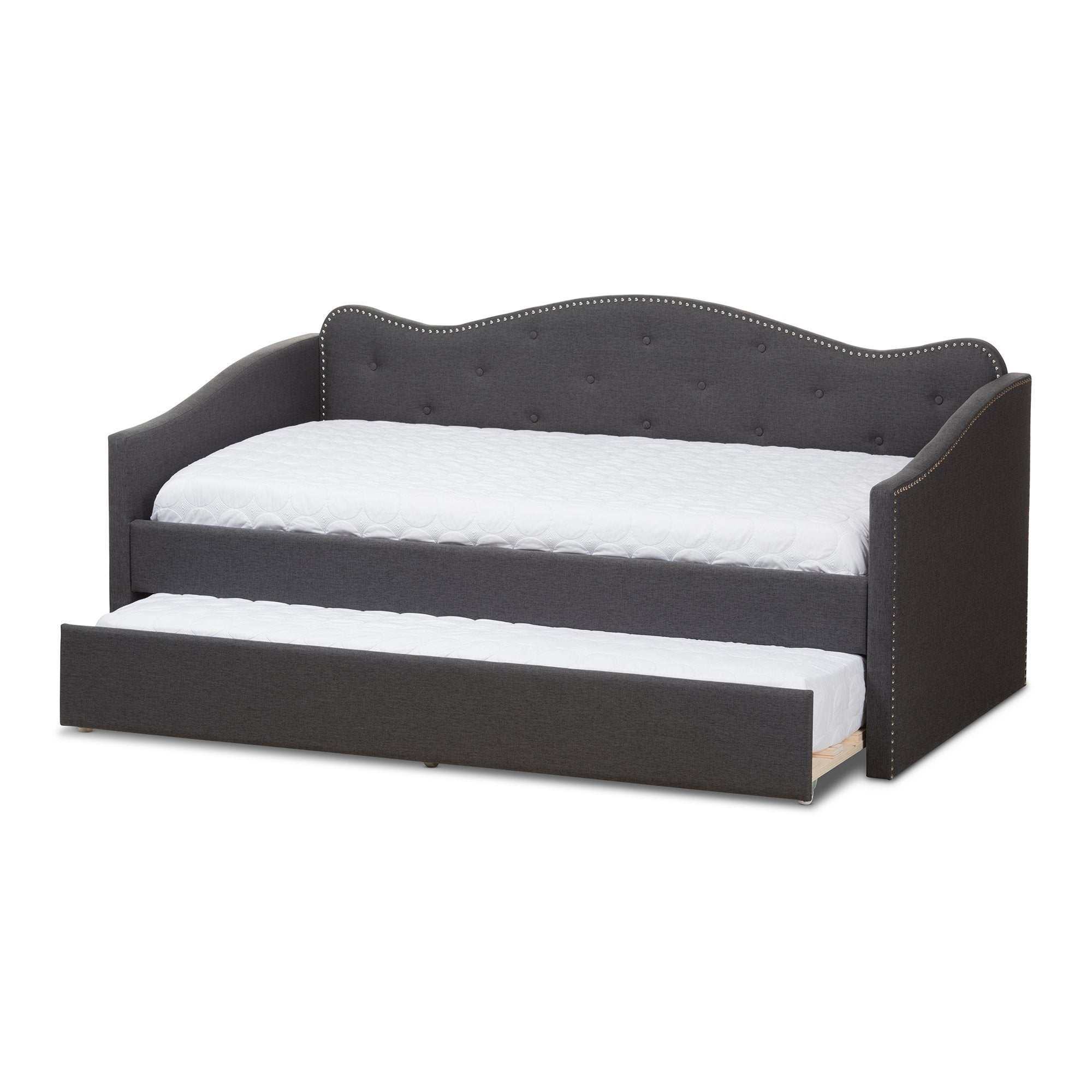 Baxton Studio Kaija Modern and Contemporary Dark Grey Fabric Daybed with Trundle