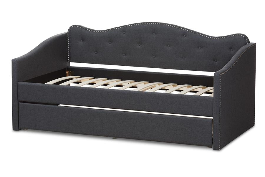 Baxton Studio Kaija Modern and Contemporary Dark Grey Fabric Daybed with Trundle