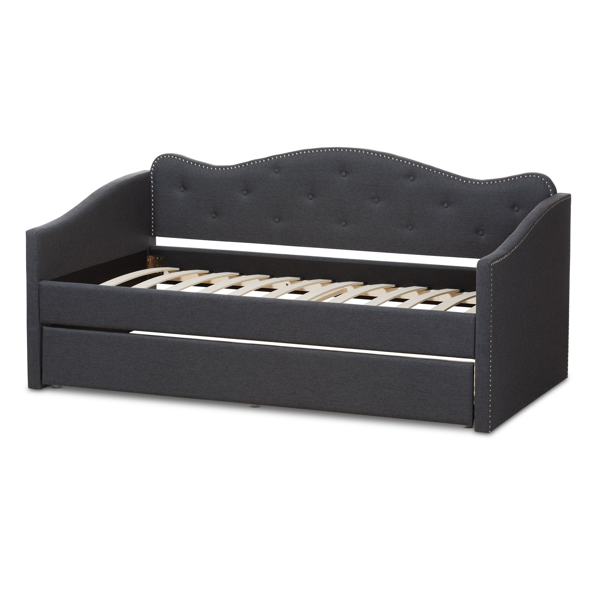 Baxton Studio Kaija Modern and Contemporary Dark Grey Fabric Daybed with Trundle