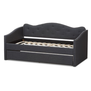 Baxton Studio Kaija Modern and Contemporary Dark Grey Fabric Daybed with Trundle