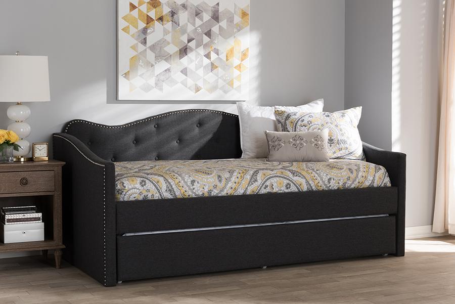 Baxton Studio Kaija Modern and Contemporary Dark Grey Fabric Daybed with Trundle