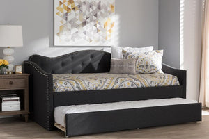 Baxton Studio Kaija Modern and Contemporary Dark Grey Fabric Daybed with Trundle