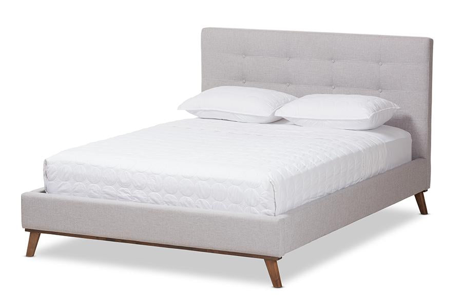 Baxton Studio Valencia Mid-Century Modern Greyish Beige Fabric Full Size Platform Bed