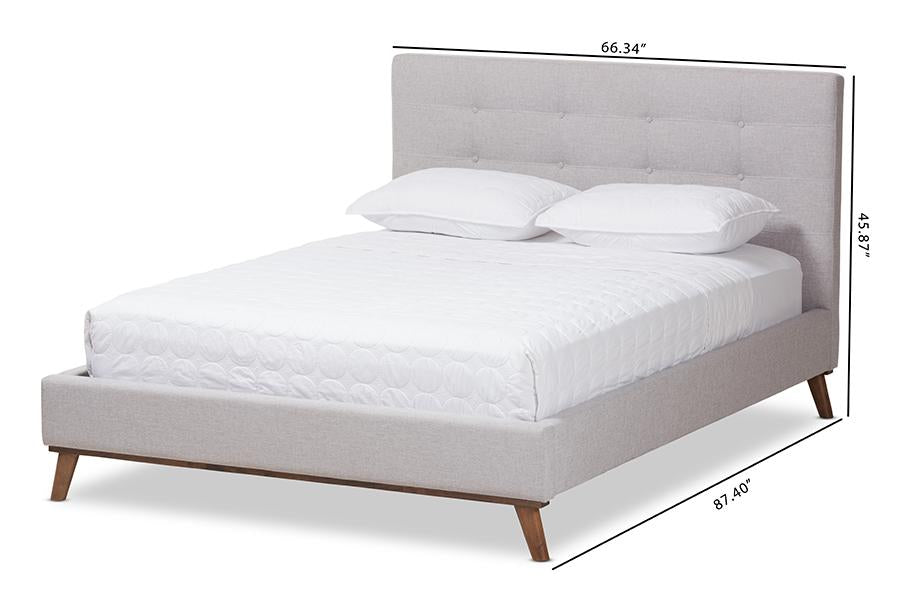 Baxton Studio Valencia Mid-Century Modern Greyish Beige Fabric Full Size Platform Bed