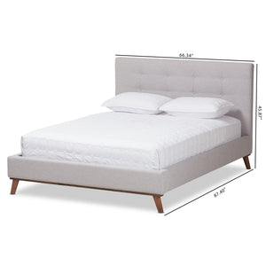 Baxton Studio Valencia Mid-Century Modern Greyish Beige Fabric Full Size Platform Bed