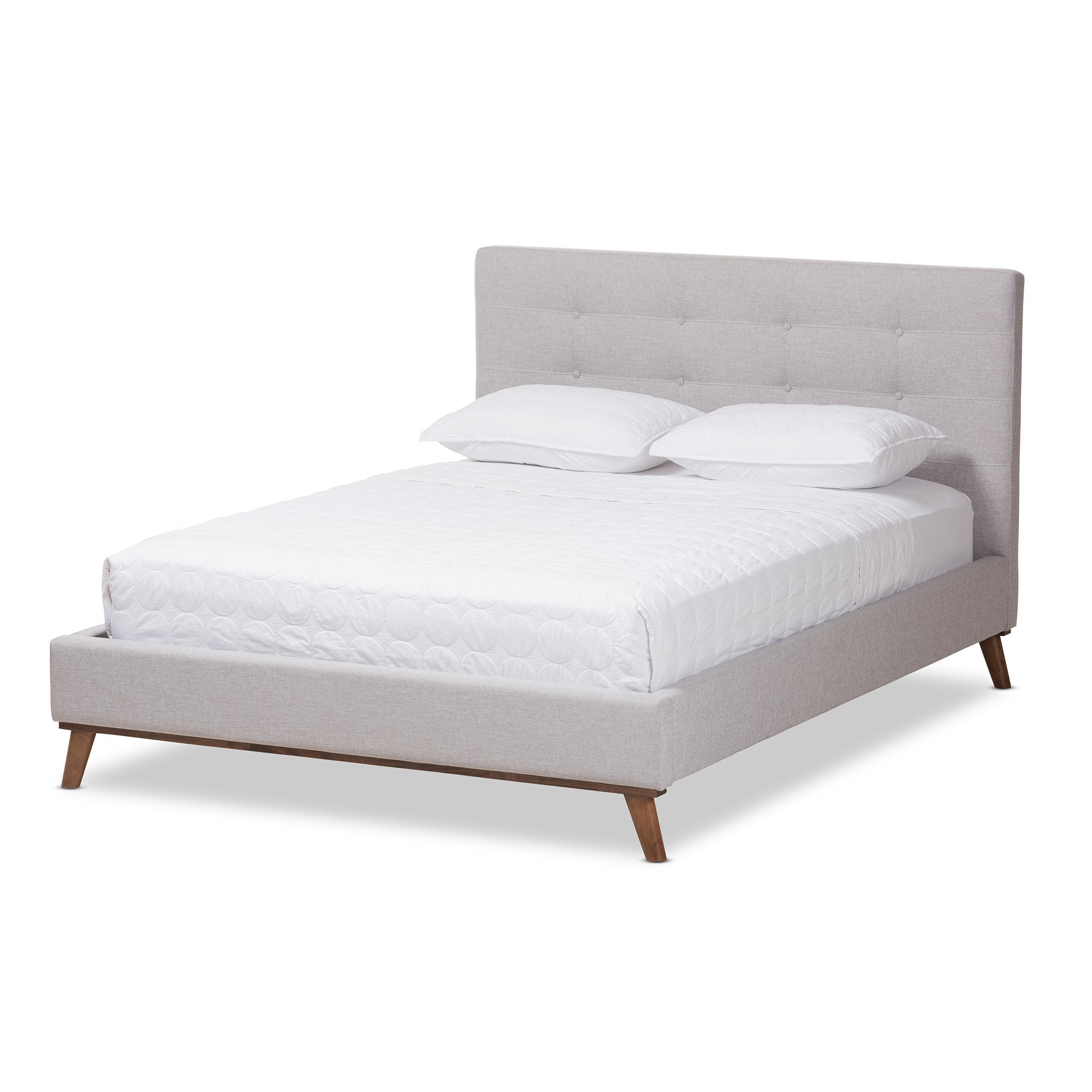 Baxton Studio Valencia Mid-Century Modern Greyish Beige Fabric King Size Platform Bed