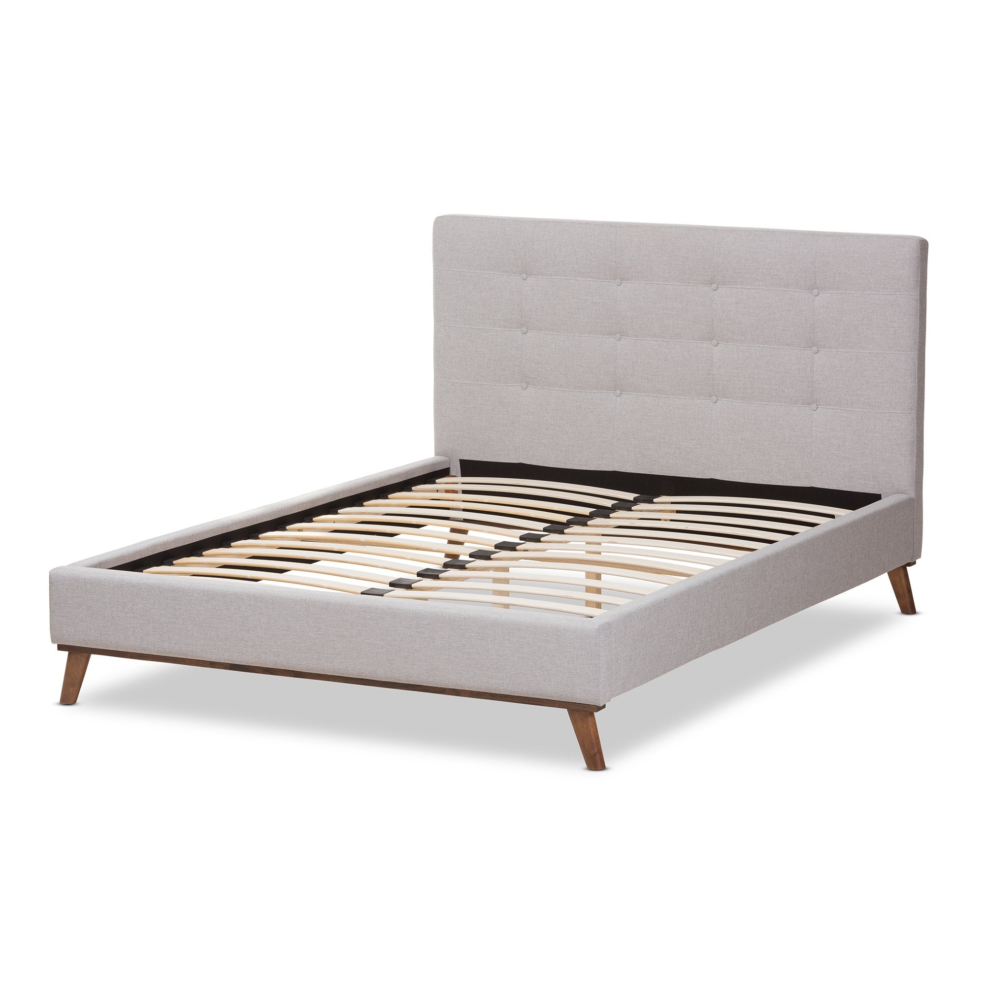 Baxton Studio Valencia Mid-Century Modern Greyish Beige Fabric King Size Platform Bed