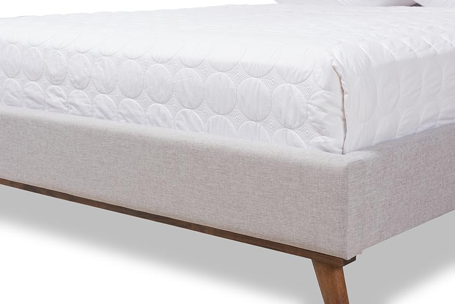 Baxton Studio Valencia Mid-Century Modern Greyish Beige Fabric Full Size Platform Bed