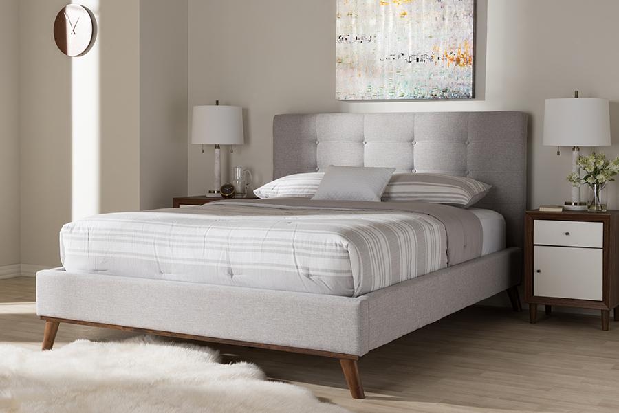 Baxton Studio Valencia Mid-Century Modern Greyish Beige Fabric King Size Platform Bed