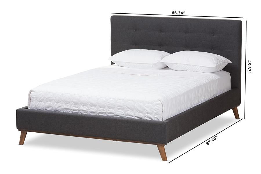 Baxton Studio Valencia Mid-Century Modern Dark Grey Fabric King Size Platform Bed