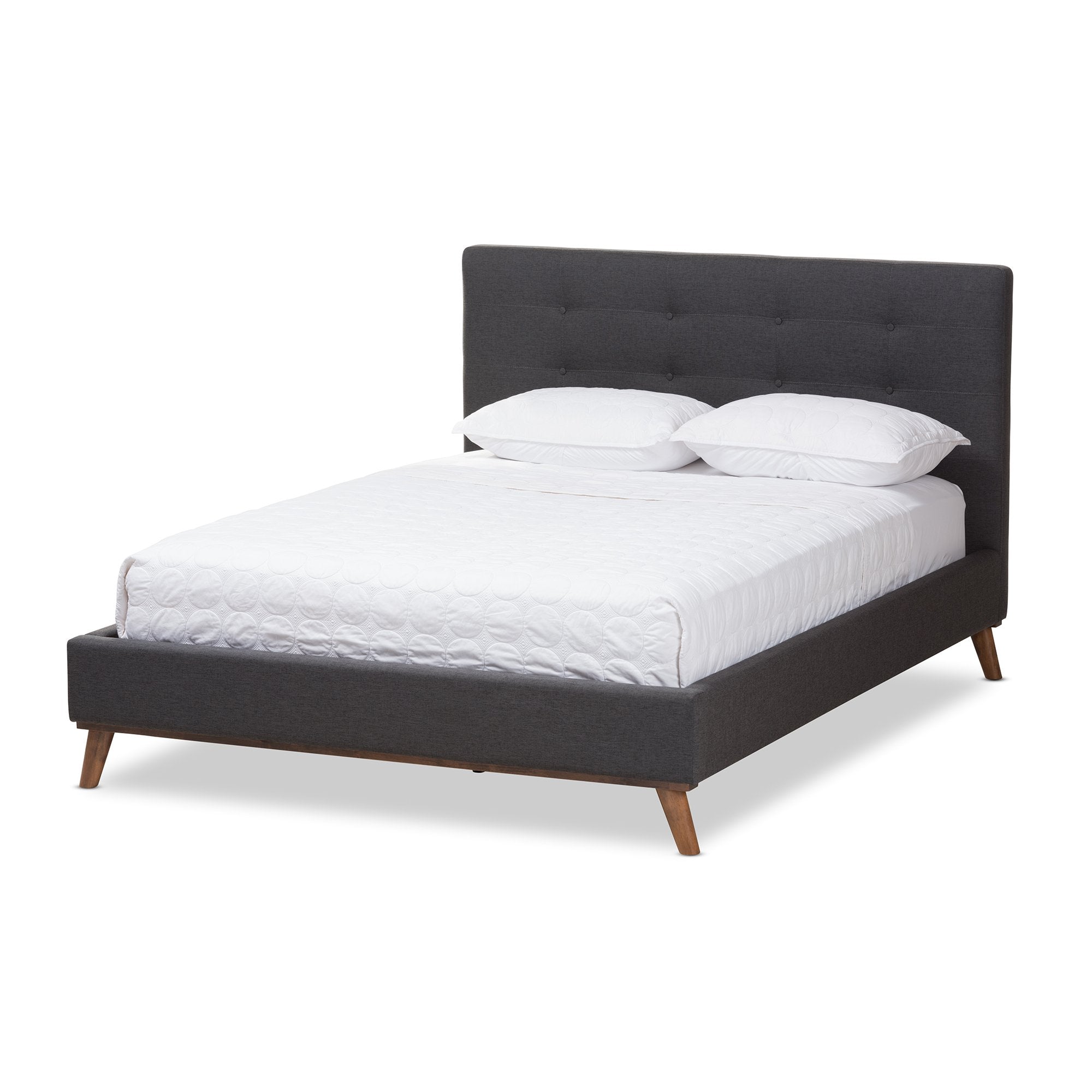 Baxton Studio Valencia Mid-Century Modern Dark Grey Fabric King Size Platform Bed