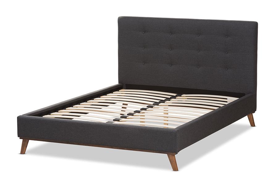 Baxton Studio Valencia Mid-Century Modern Dark Grey Fabric Full Size Platform Bed