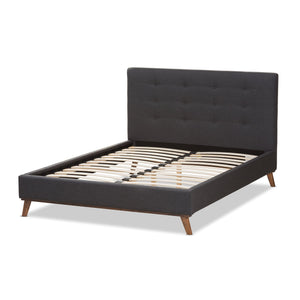 Baxton Studio Valencia Mid-Century Modern Dark Grey Fabric Full Size Platform Bed