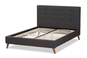 Baxton Studio Valencia Mid-Century Modern Dark Grey Fabric Queen Size Platform Bed