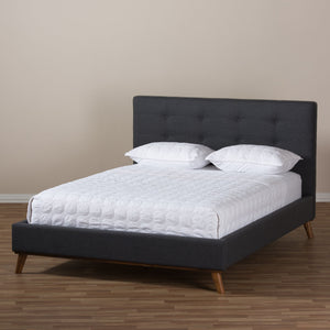 Baxton Studio Valencia Mid-Century Modern Dark Grey Fabric King Size Platform Bed