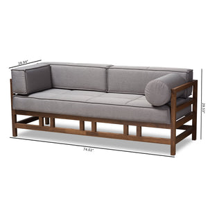 Baxton Studio Shaw Mid-Century Modern Grey Fabric Upholstered Walnut Wood 3-Seater Sofa