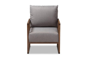 Baxton Studio Rondel Mid-Century Modern Grey Fabric Upholstered Walnut Wood Armchair