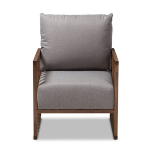 Baxton Studio Rondel Mid-Century Modern Grey Fabric Upholstered Walnut Wood Armchair