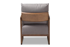 Baxton Studio Rondel Mid-Century Modern Grey Fabric Upholstered Walnut Wood Armchair