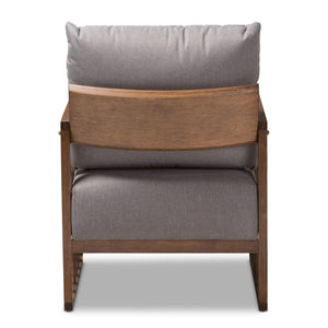 Baxton Studio Rondel Mid-Century Modern Grey Fabric Upholstered Walnut Wood Armchair