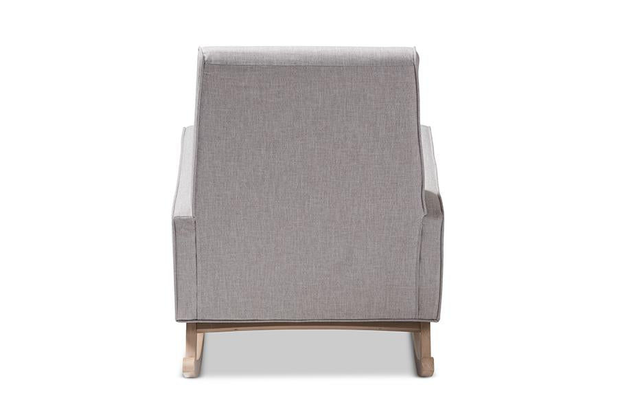 Baxton Studio Marlena Mid-Century Modern Greyish Beige Fabric Upholstered Whitewash Wood Rocking Chair