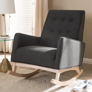 Baxton Studio Marlena Mid-Century Modern Dark Grey Fabric Upholstered Whitewash Wood Rocking Chair