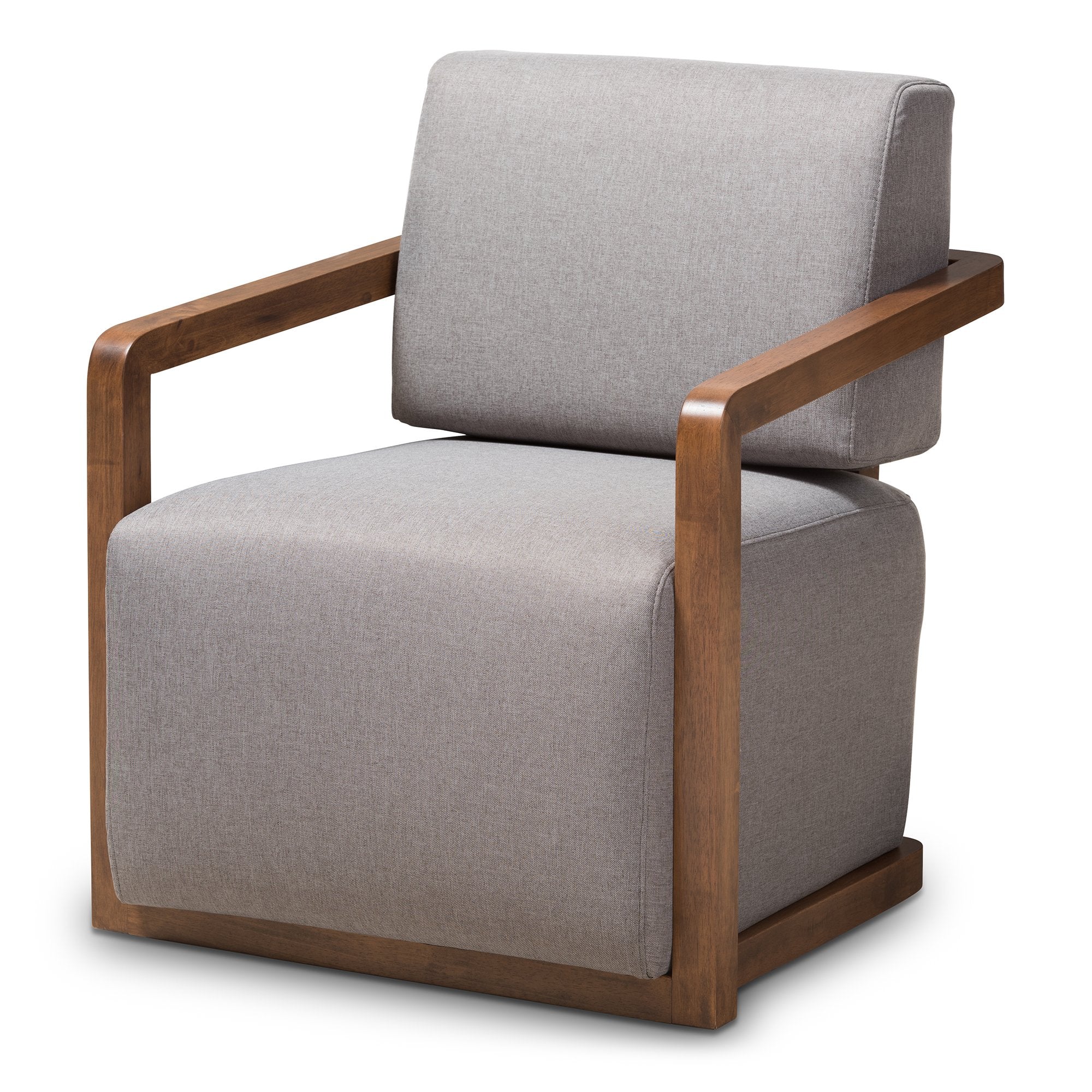 Baxton Studio Sawyer Mid-Century Modern Grey Fabric Upholstered Walnut Wood Armchair