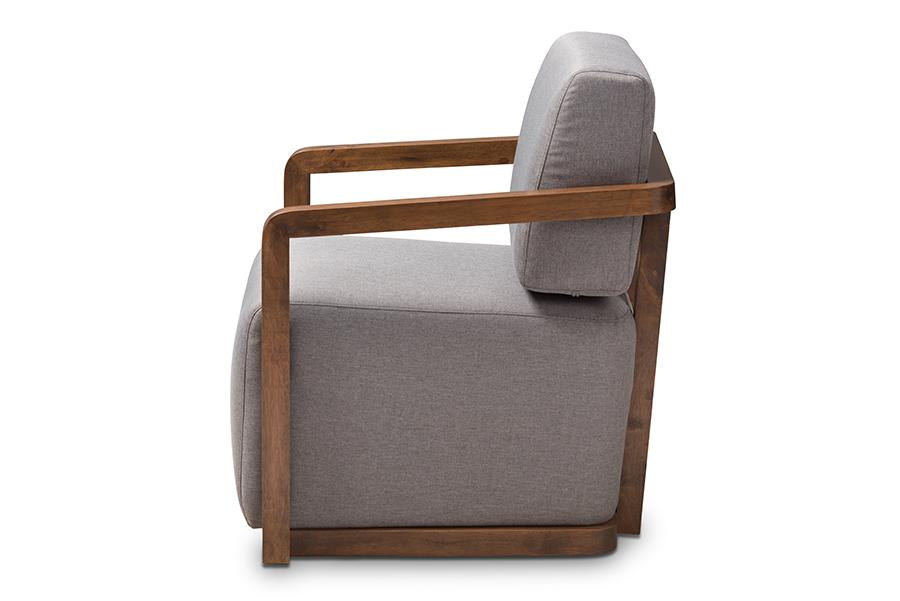 Baxton Studio Sawyer Mid-Century Modern Grey Fabric Upholstered Walnut Wood Armchair