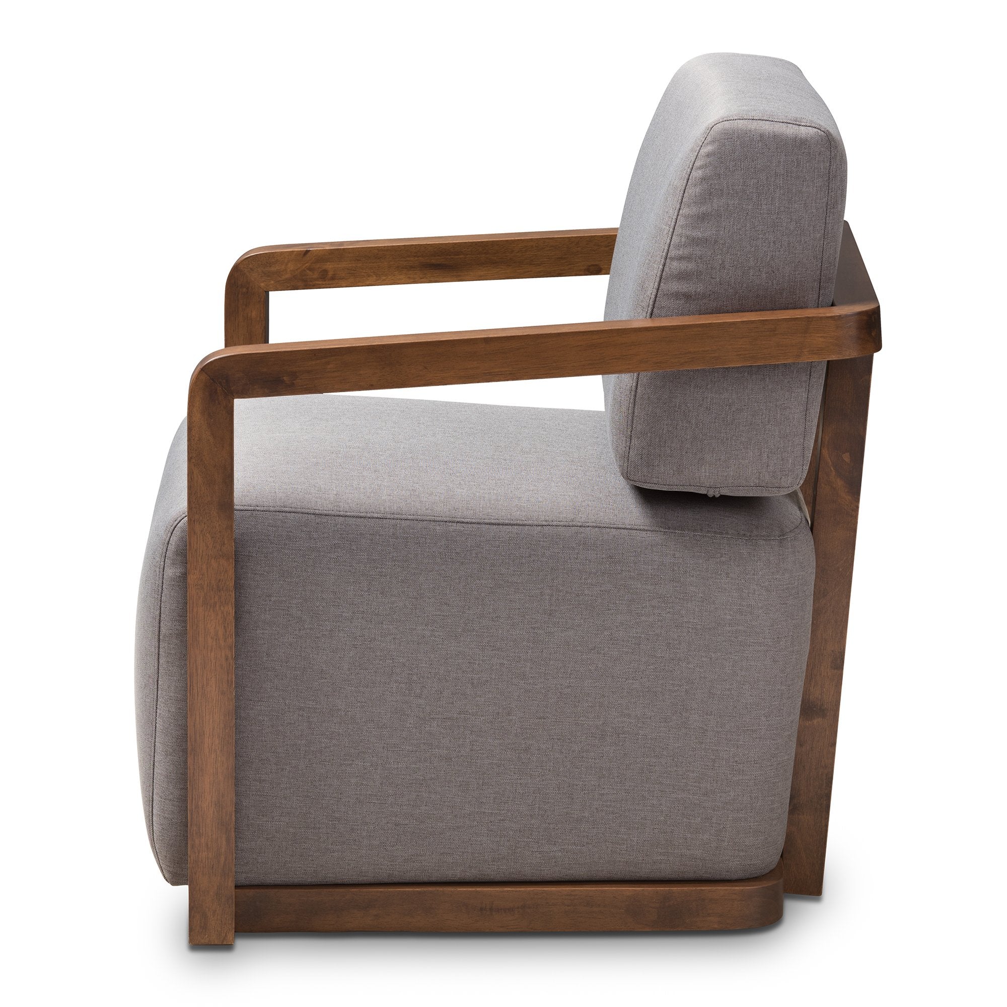 Baxton Studio Sawyer Mid-Century Modern Grey Fabric Upholstered Walnut Wood Armchair