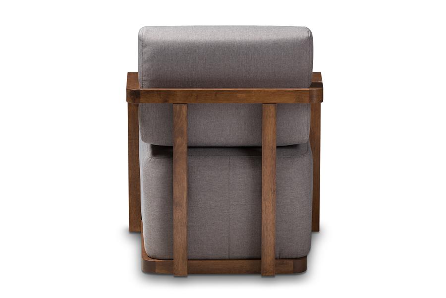 Baxton Studio Sawyer Mid-Century Modern Grey Fabric Upholstered Walnut Wood Armchair