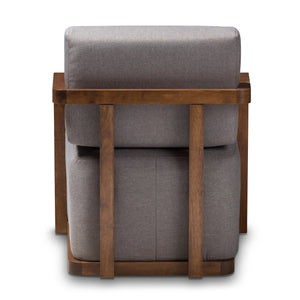 Baxton Studio Sawyer Mid-Century Modern Grey Fabric Upholstered Walnut Wood Armchair