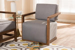 Baxton Studio Sawyer Mid-Century Modern Grey Fabric Upholstered Walnut Wood Armchair