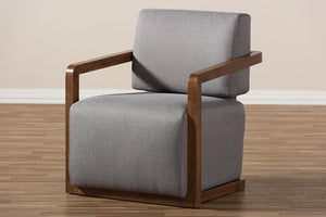 Baxton Studio Sawyer Mid-Century Modern Grey Fabric Upholstered Walnut Wood Armchair