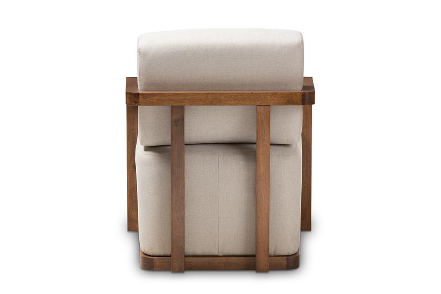 Baxton Studio Sawyer Mid-Century Modern Light Beige Fabric Upholstered Walnut Wood Armchair