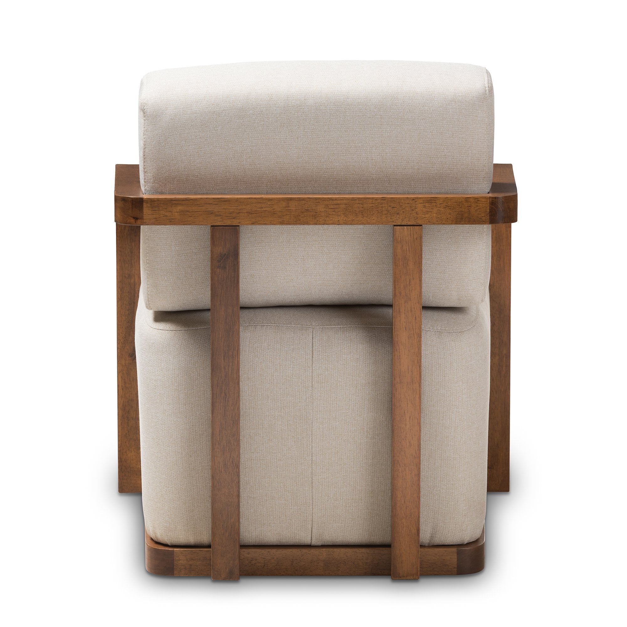 Baxton Studio Sawyer Mid-Century Modern Light Beige Fabric Upholstered Walnut Wood Armchair