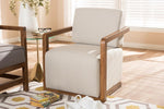 Baxton Studio Sawyer Mid-Century Modern Light Beige Fabric Upholstered Walnut Wood Armchair