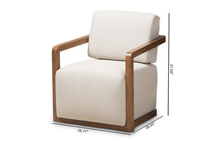 Baxton Studio Sawyer Mid-Century Modern Light Beige Fabric Upholstered Walnut Wood Armchair