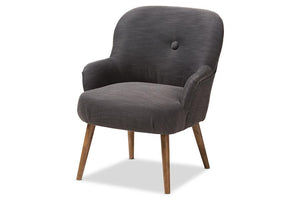 Baxton Studio Linnea Mid-Century Modern Grey Fabric Upholstered Walnut Finished Wood Lounge Chair