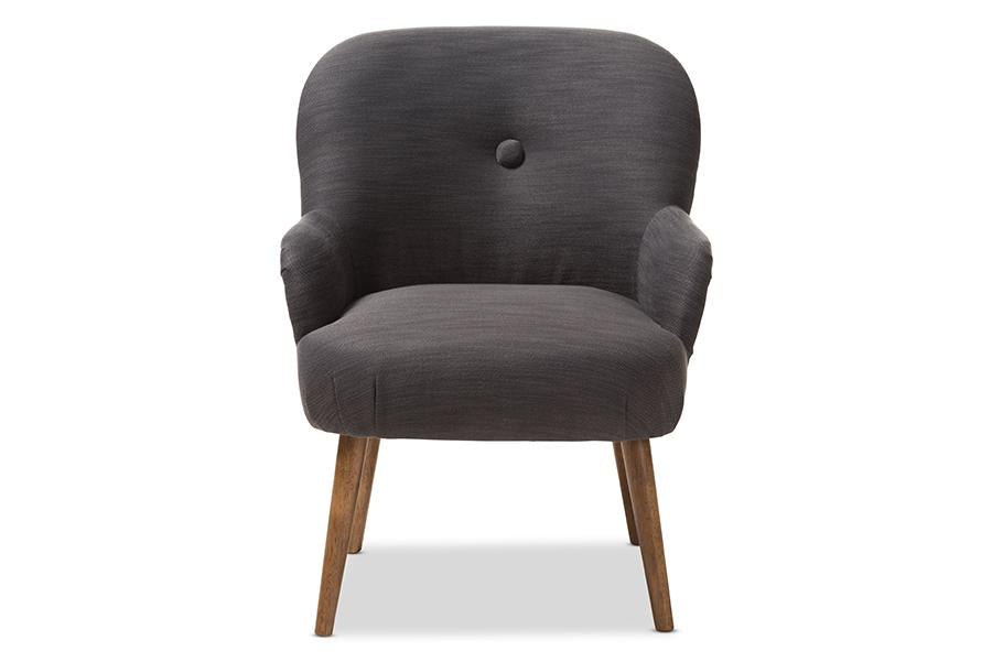 Baxton Studio Linnea Mid-Century Modern Grey Fabric Upholstered Walnut Finished Wood Lounge Chair