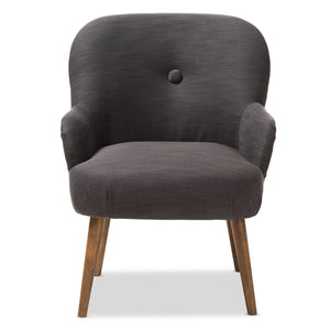 Baxton Studio Linnea Mid-Century Modern Grey Fabric Upholstered Walnut Finished Wood Lounge Chair