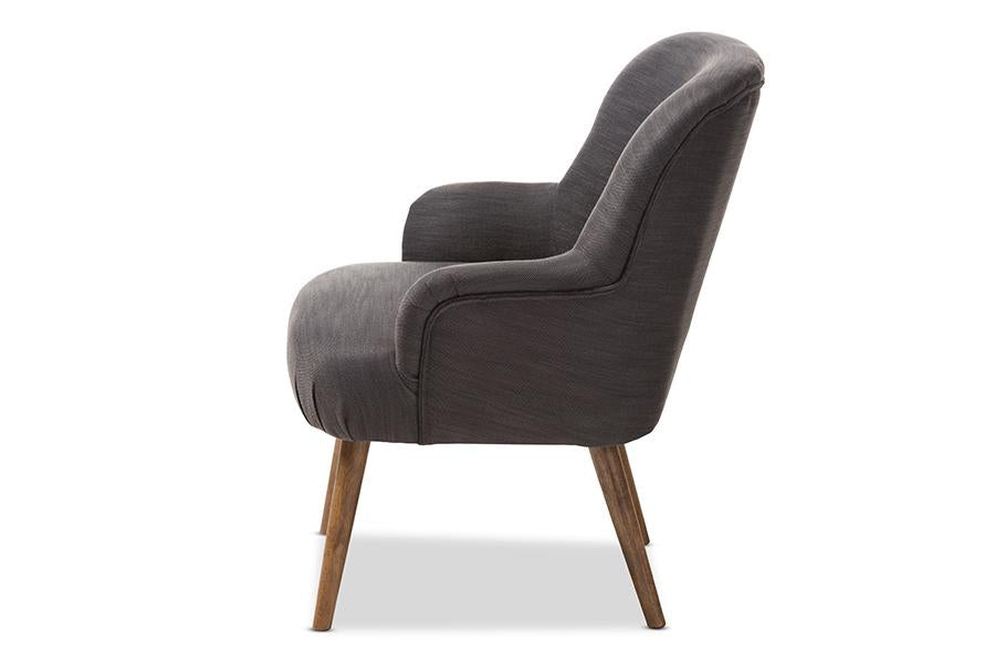 Baxton Studio Linnea Mid-Century Modern Grey Fabric Upholstered Walnut Finished Wood Lounge Chair