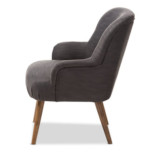 Baxton Studio Linnea Mid-Century Modern Grey Fabric Upholstered Walnut Finished Wood Lounge Chair