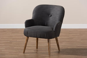 Baxton Studio Linnea Mid-Century Modern Grey Fabric Upholstered Walnut Finished Wood Lounge Chair