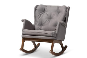 Baxton Studio Maggie Mid-Century Modern Grey Fabric Upholstered Walnut-Finished Rocking Chair