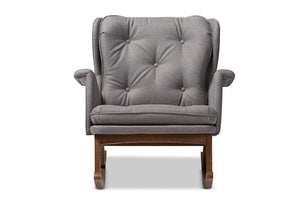 Baxton Studio Maggie Mid-Century Modern Grey Fabric Upholstered Walnut-Finished Rocking Chair