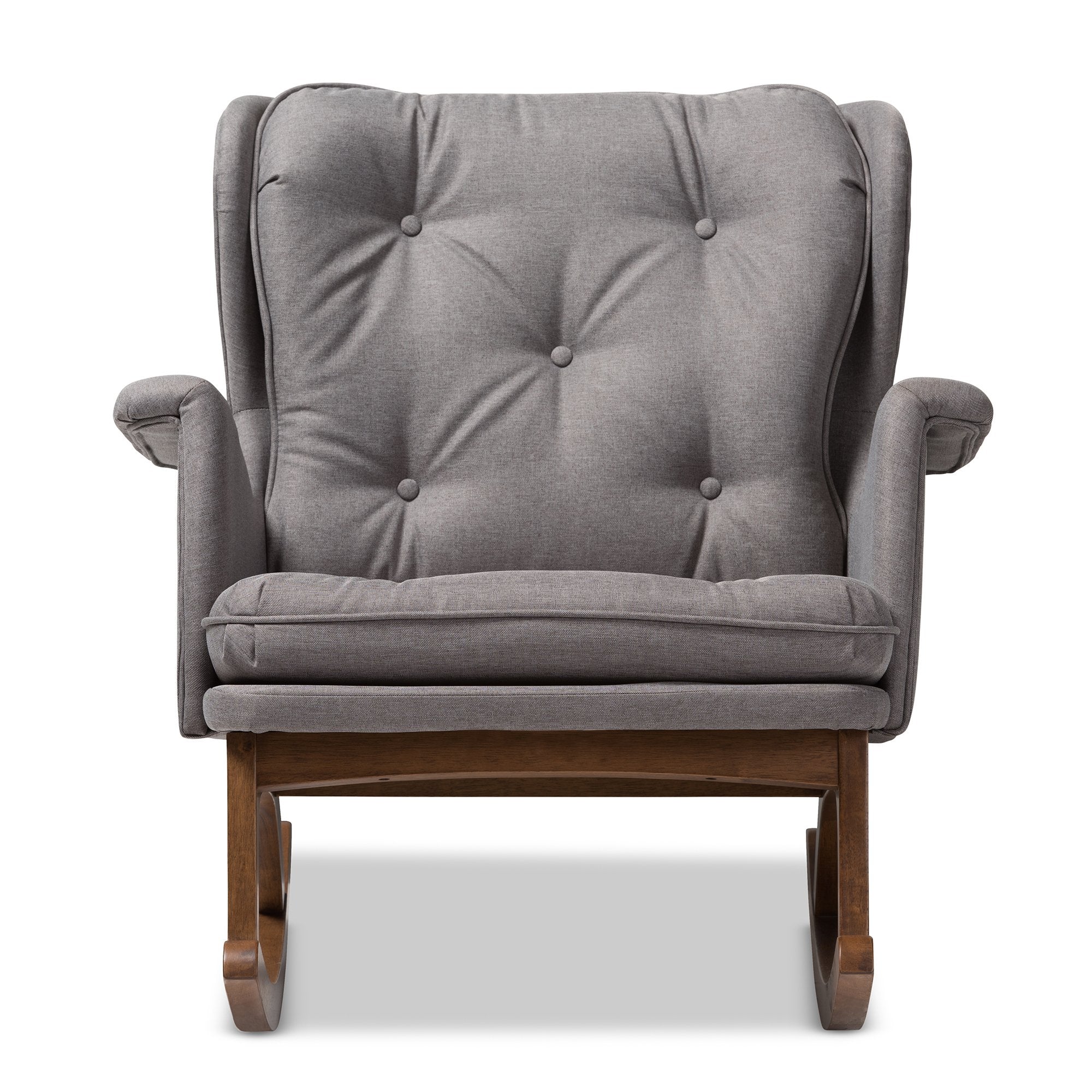 Baxton Studio Maggie Mid-Century Modern Grey Fabric Upholstered Walnut-Finished Rocking Chair